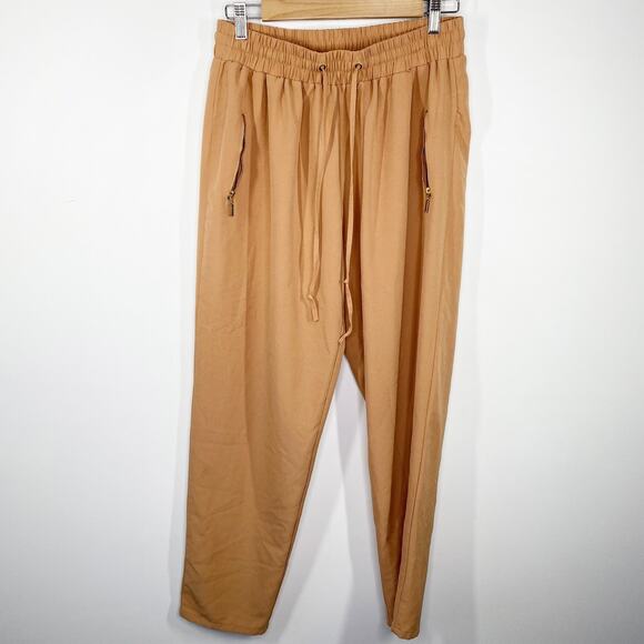 Active USA Tan Drawstring Elastic Waist Pants Women's Size Large L - Picture 1 of 8